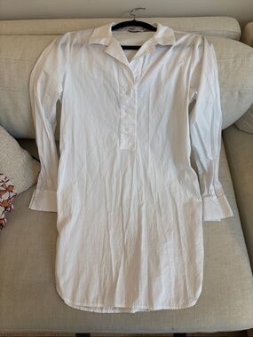 Harshman White Cotton Shirt Long-Sleeve Minimal Chic Tunic Button Front